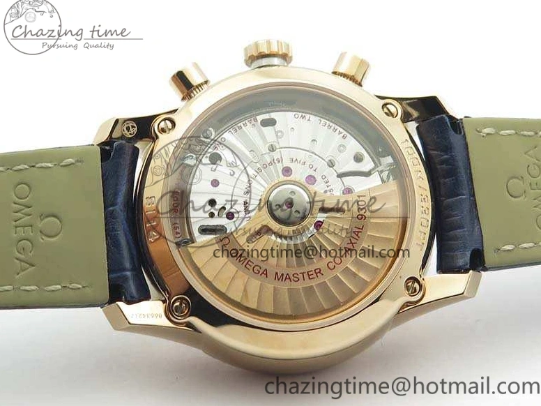 0128 QuickDry De Ville Chronograph RG OMF 1:1 Best Edition Blue Dial On Blue Leather Strap A 8107